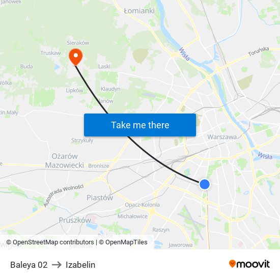 Baleya to Izabelin map