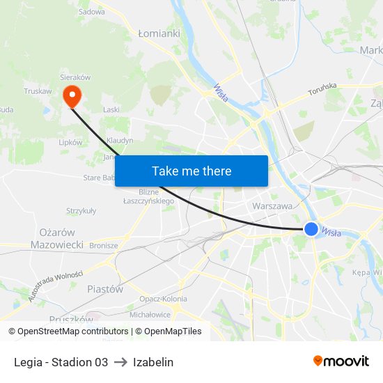 Legia - Stadion 03 to Izabelin map