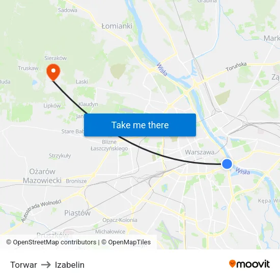 Torwar to Izabelin map