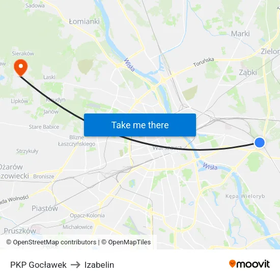 PKP Gocławek to Izabelin map