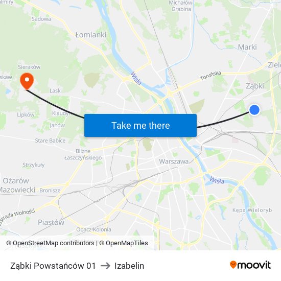 Ząbki Powstańców 01 to Izabelin map