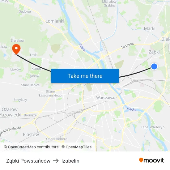 Ząbki Powstańców to Izabelin map