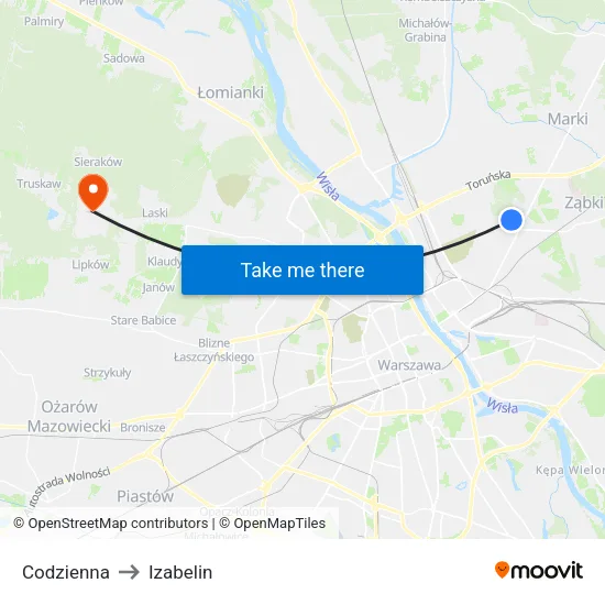 Codzienna to Izabelin map