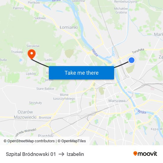 Szpital Bródnowski to Izabelin map