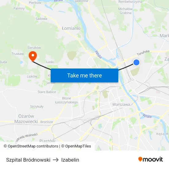 Szpital Bródnowski to Izabelin map
