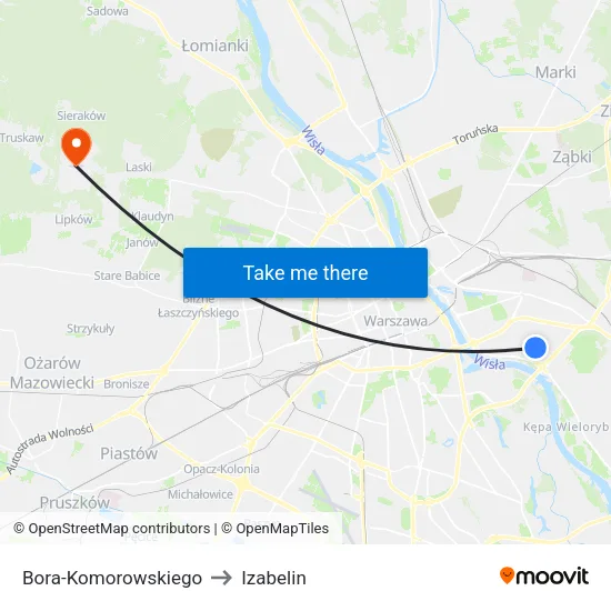 Bora - Komorowskiego to Izabelin map