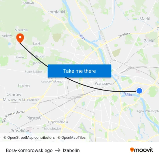 Bora - Komorowskiego to Izabelin map