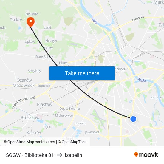SGGW - Biblioteka 01 to Izabelin map