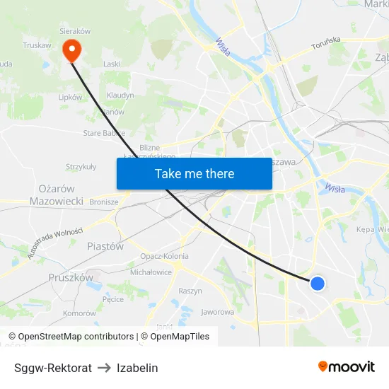 SGGW - Rektorat to Izabelin map