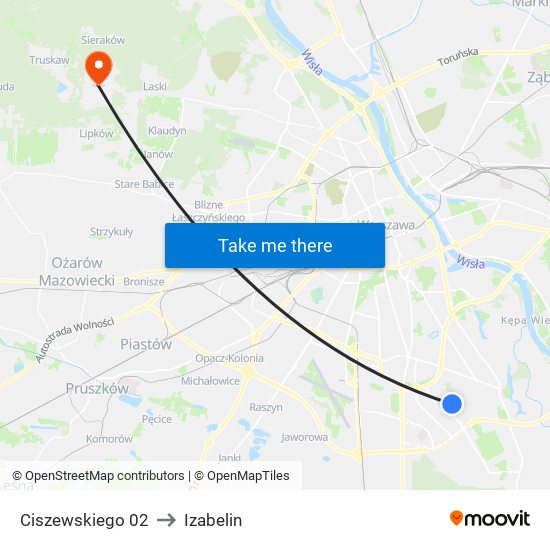 Ciszewskiego to Izabelin map