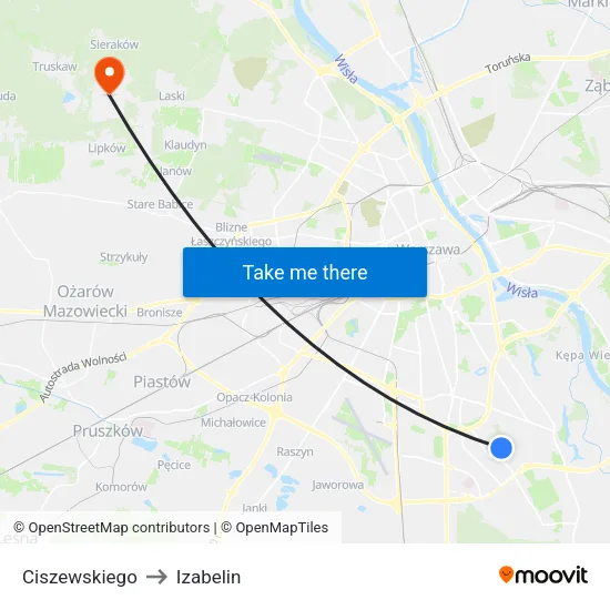 Ciszewskiego to Izabelin map