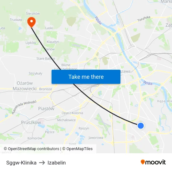 SGGW - Klinika to Izabelin map