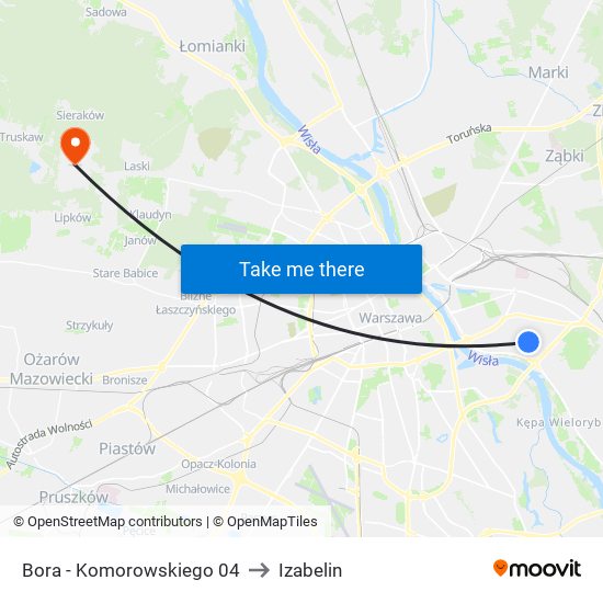 Bora - Komorowskiego 04 to Izabelin map