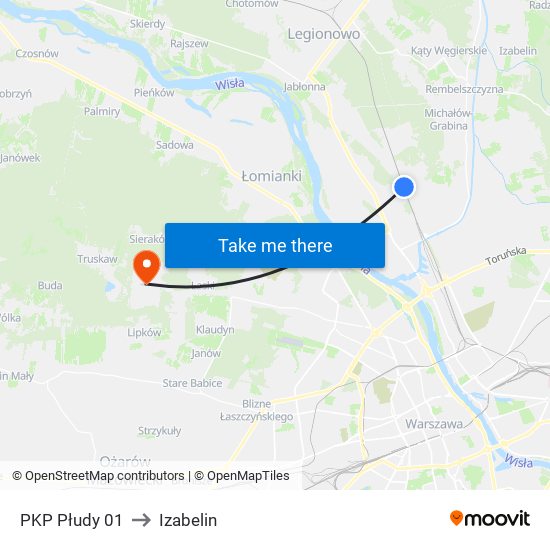 PKP Płudy 01 to Izabelin map