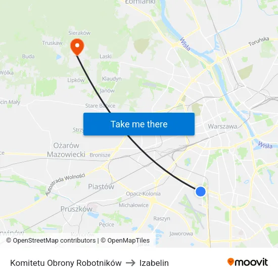 Komitetu Obrony Robotników to Izabelin map