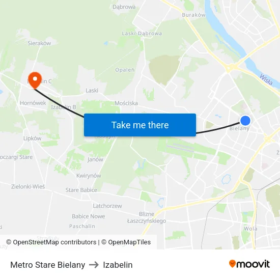 Metro Stare Bielany to Izabelin map