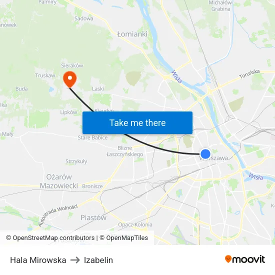 Hala Mirowska to Izabelin map