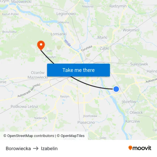 Borowiecka to Izabelin map