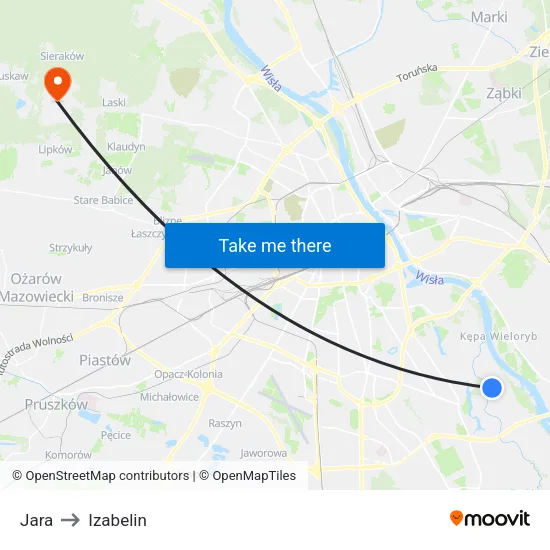 Jara to Izabelin map