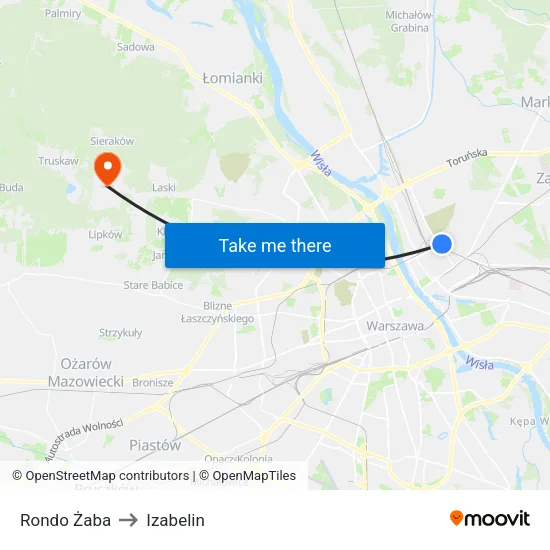 Rondo Żaba to Izabelin map