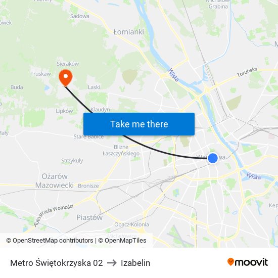 Metro Świętokrzyska 02 to Izabelin map