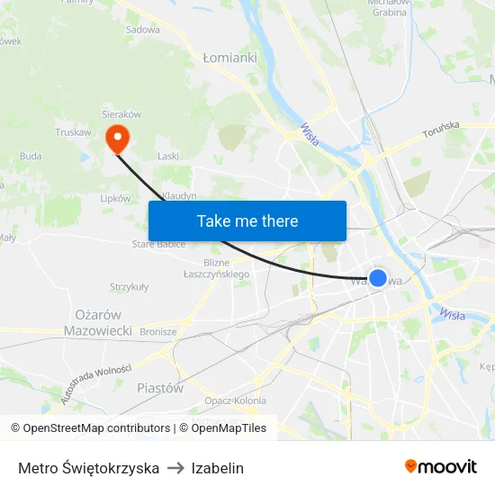 Metro Świętokrzyska to Izabelin map
