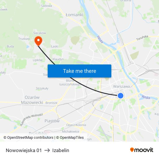 Nowowiejska to Izabelin map