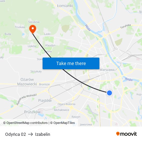 Odyńca to Izabelin map