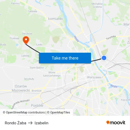Rondo Żaba to Izabelin map