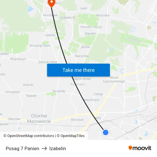 Posag 7 Panien to Izabelin map
