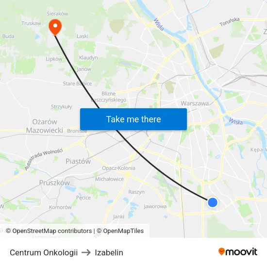 Centrum Onkologii to Izabelin map