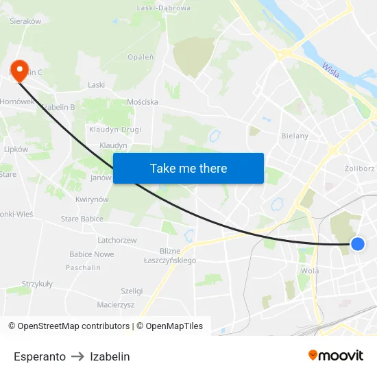Esperanto to Izabelin map