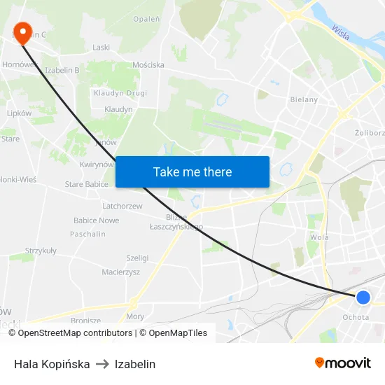 Hala Kopińska to Izabelin map