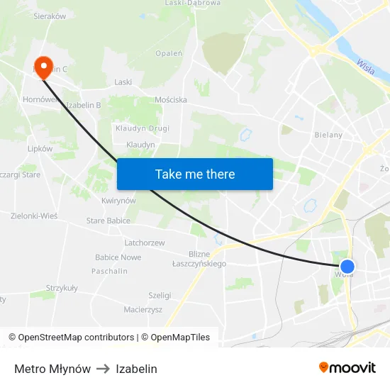 Metro Młynów to Izabelin map