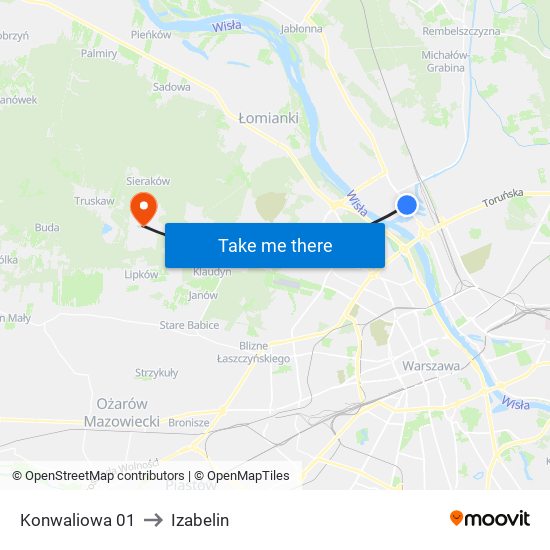 Konwaliowa to Izabelin map