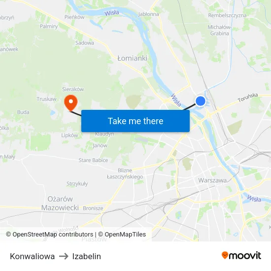 Konwaliowa to Izabelin map