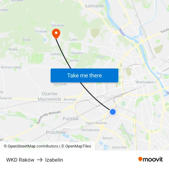 WKD Raków to Izabelin map