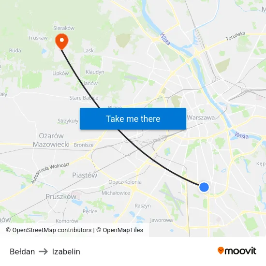 Bełdan to Izabelin map