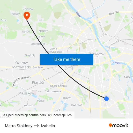 Metro Stokłosy to Izabelin map