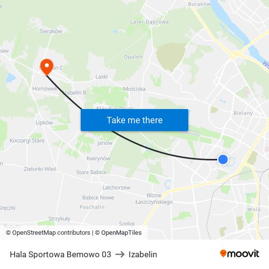 Hala Sportowa Bemowo to Izabelin map