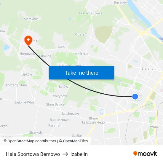 Hala Sportowa Bemowo to Izabelin map