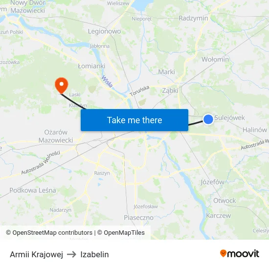 Armii Krajowej to Izabelin map