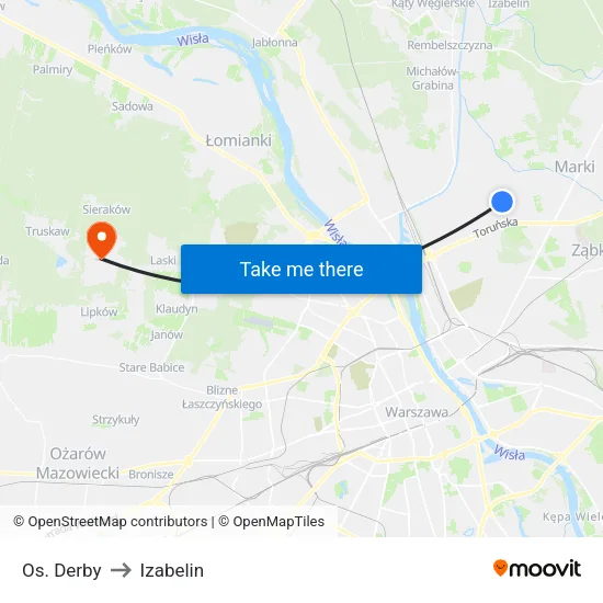 Os. Derby to Izabelin map