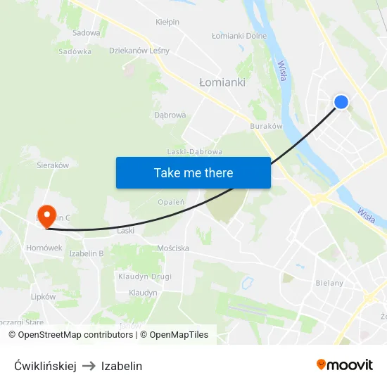 Ćwiklińskiej to Izabelin map