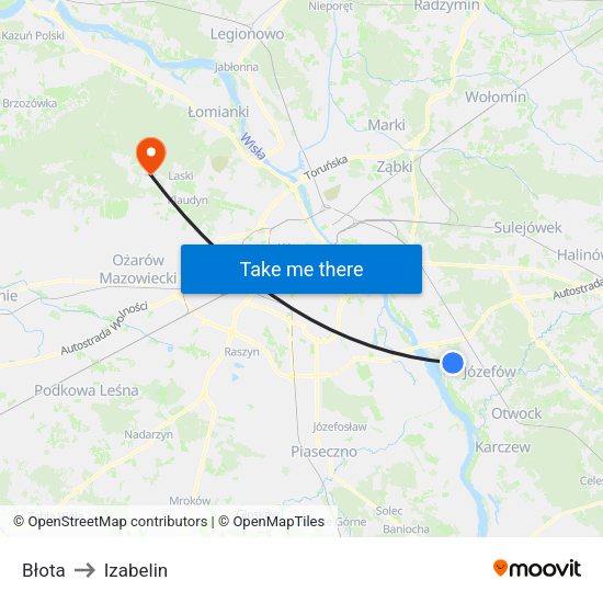 Błota to Izabelin map