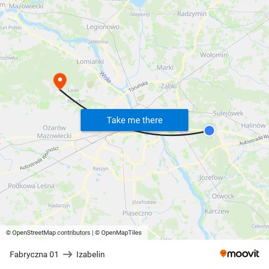 Fabryczna to Izabelin map