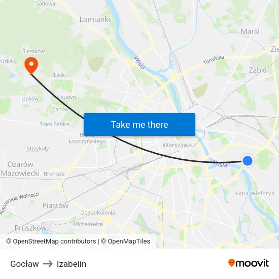 Gocław to Izabelin map