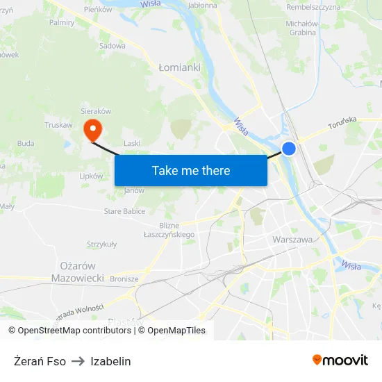 Żerań Fso to Izabelin map