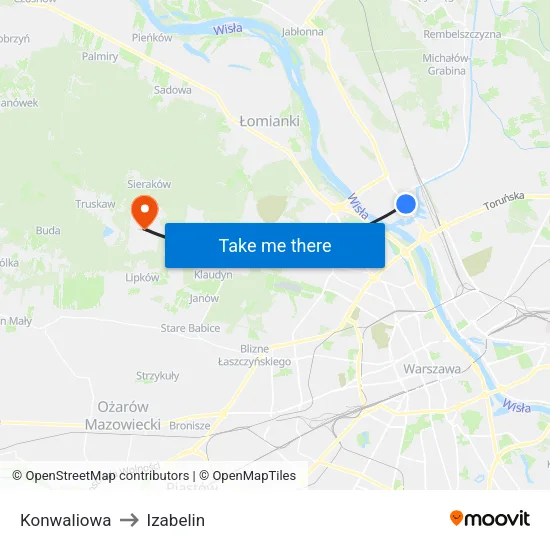 Konwaliowa to Izabelin map