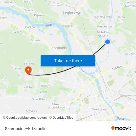 Szamocin to Izabelin map